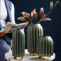 Modern Ceramic Flower Vase Set of 3 Peices Round Shape Plated Gold Edge decorative vase for hotel and project ceramic planter